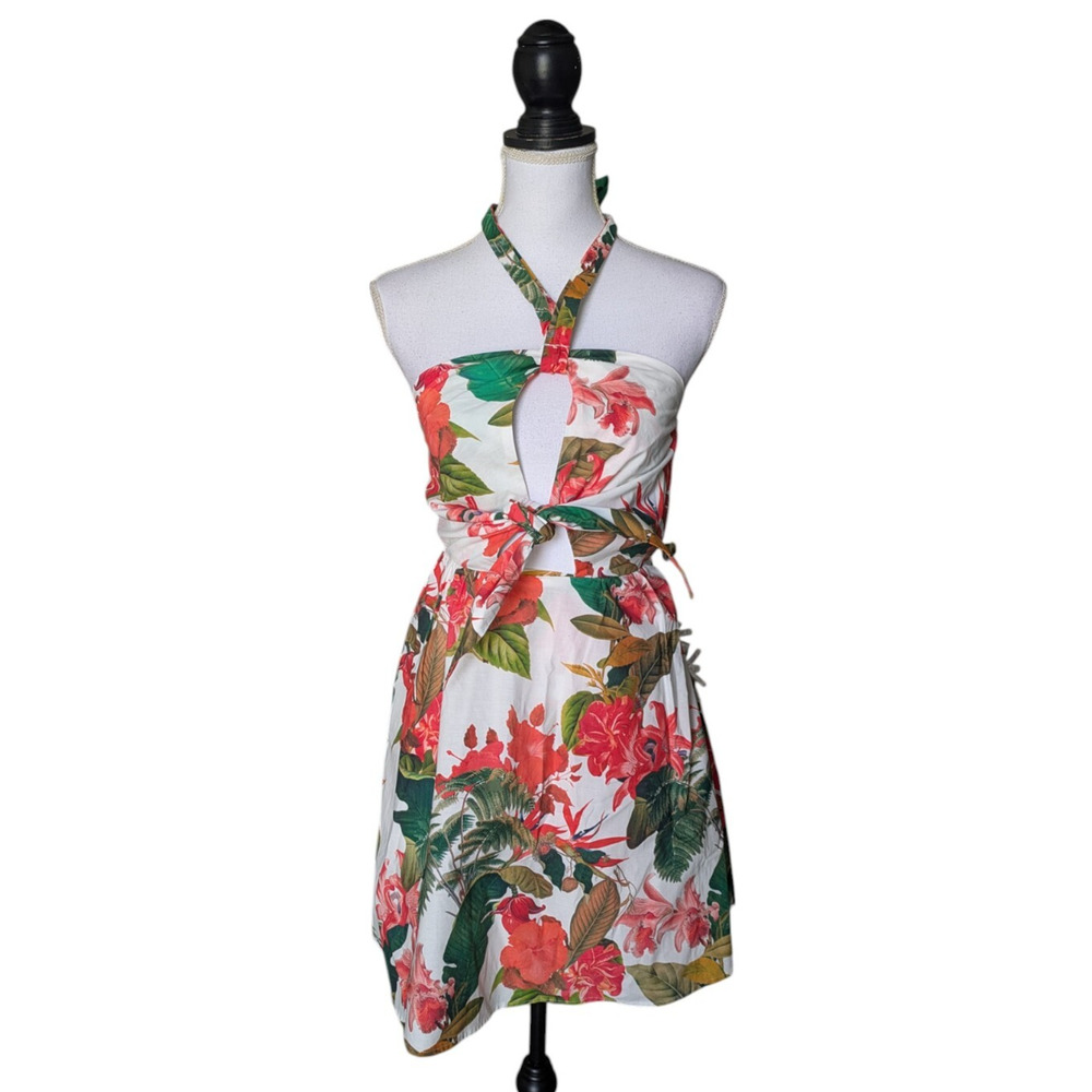 Gianni Bini Floral Halter Mini Dress 0 Tropical Vacation NWT